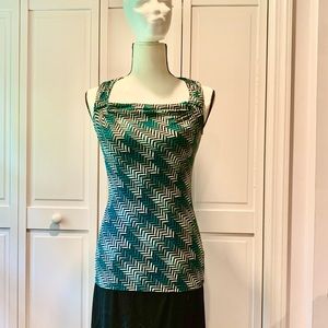 White House Black Market Teal & Gray Chevron Tank